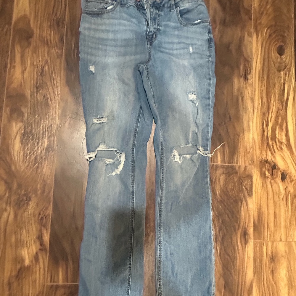 Maurices Light Blue Distressed Straight Leg Jeans